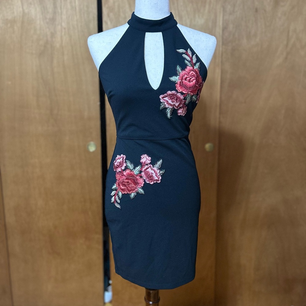 Forever 21 Black and Red Embellished Cut Out Maxi Dress